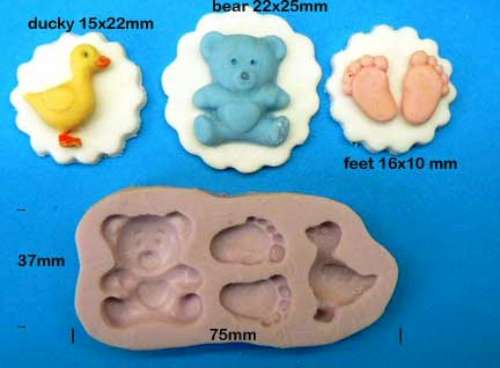 Baby Feet, Duckie and Teddy Bear Silicone Mould - Click Image to Close